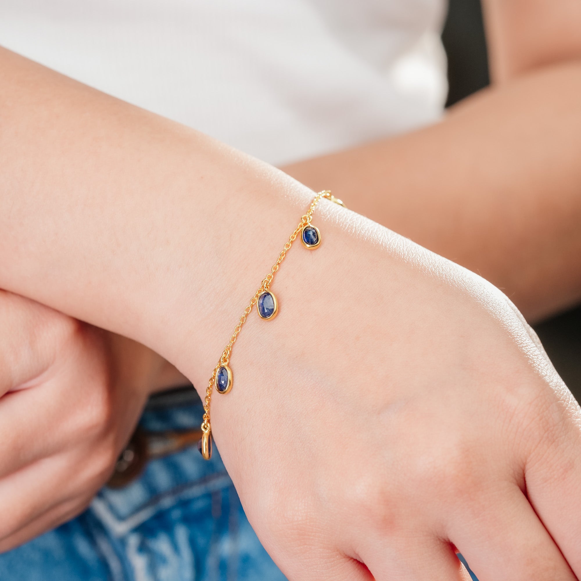 The Azure Nobility Single-Layer Blue Sapphire 18kt Gold Plated Sterling Silver Bracelet