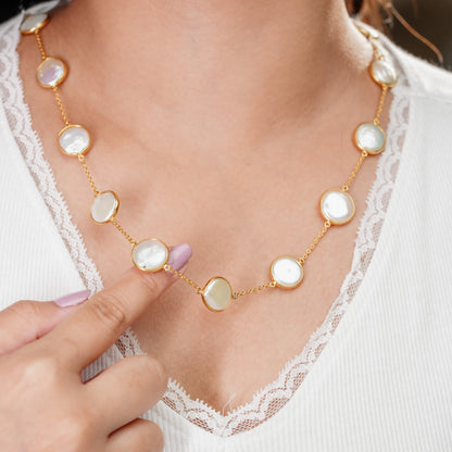 The Empress Pearl Statement Chain - Luxe 12-14mm Natural Freshwater Button Pearls 18kt Gold Plated Sterling Silver