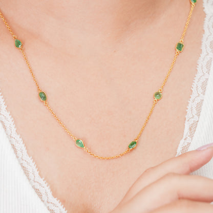 The Emerald Virtuoso Chain - Four Cut Collection Slightly Bluish Green 18kt Gold Plated Sterling Silver