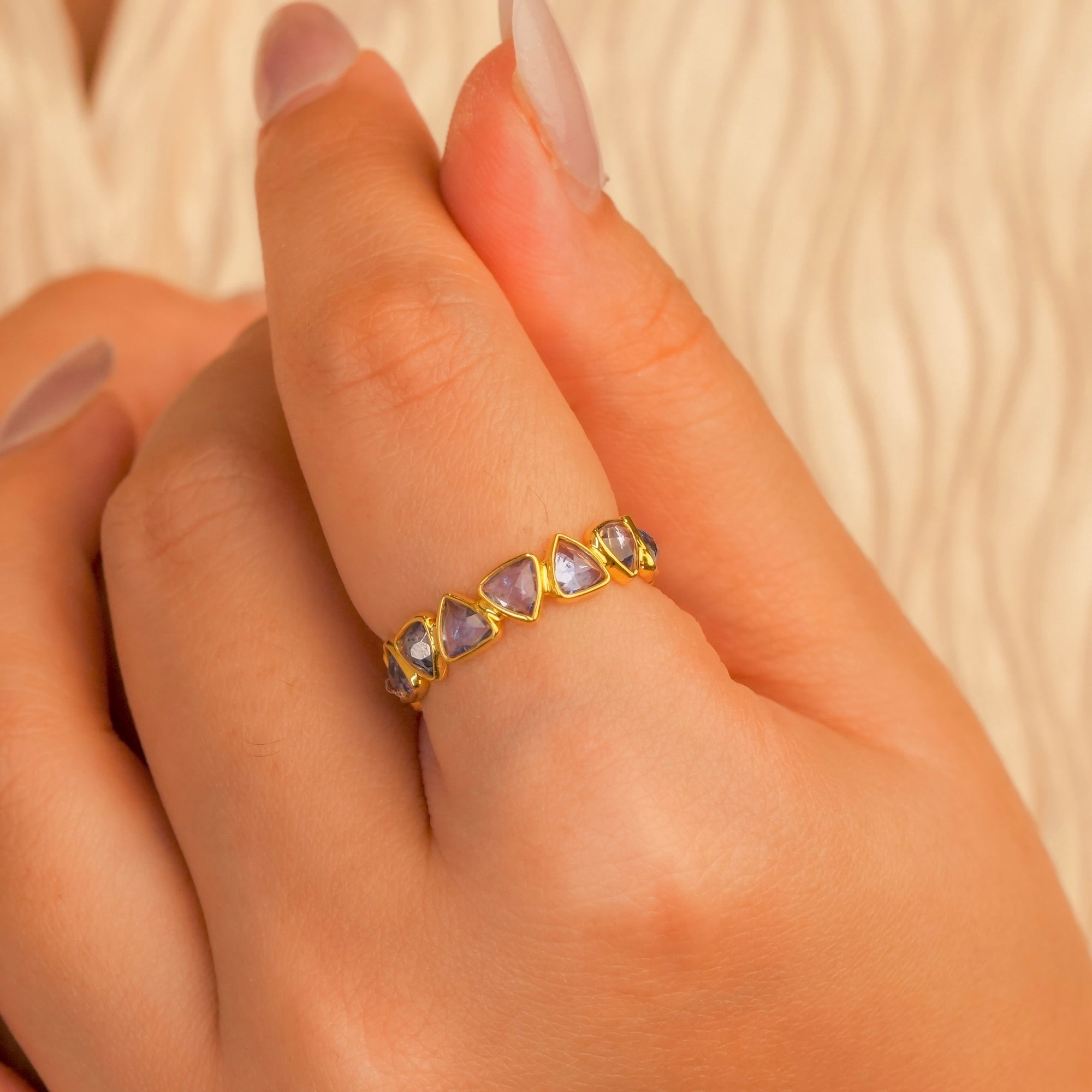 Trillion Tanzanite Band Ring in 18K Gold-Plated 925 Silver