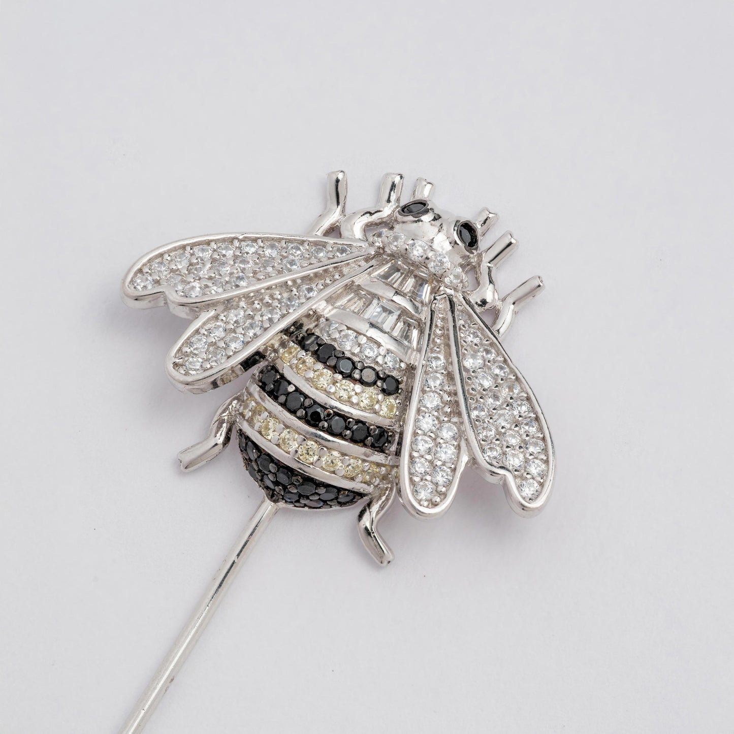 Honey Bee Lapel Pin in Silver and Black Stonework