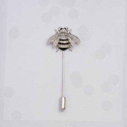 Honey Bee Lapel Pin in Silver and Black Stonework