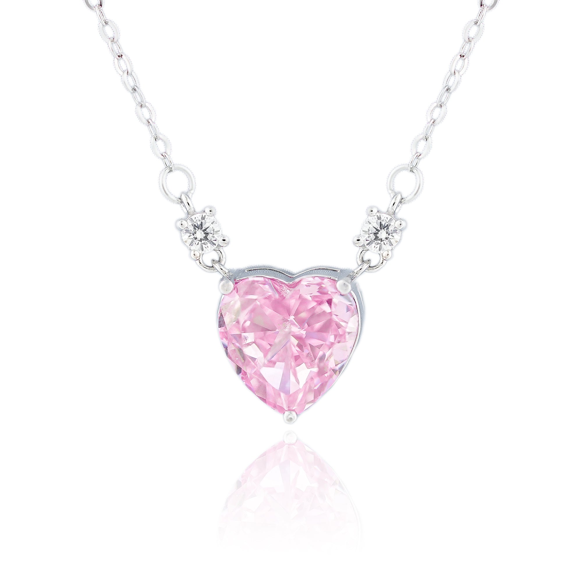  Sterling silver Rosé Heart Pendant Necklace with a pink heart-shaped stone and sparkling crystal accents.