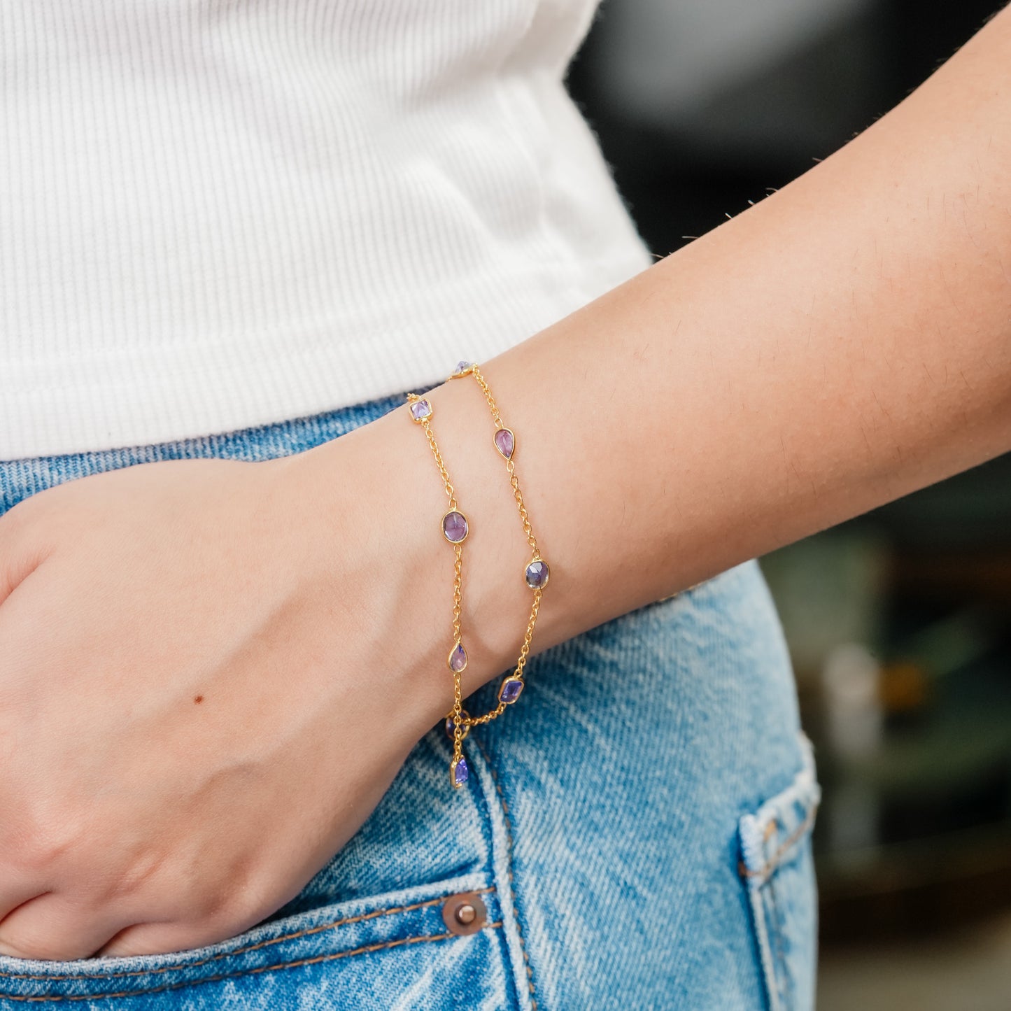 The Azure Harmony Dual-Layer Tanzanite 18kt Gold Plated Sterling silver Bracelet