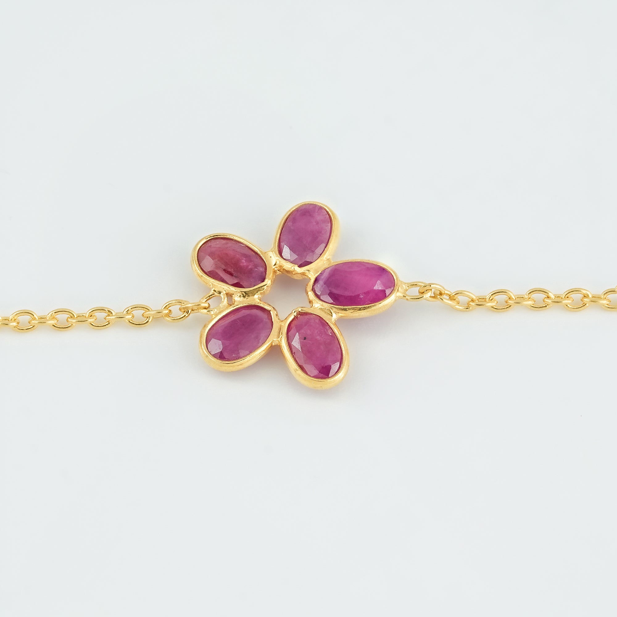The Rose Gardens Triple-Flower Ruby 18kt Gold Plated Sterling Silver Bracelet
