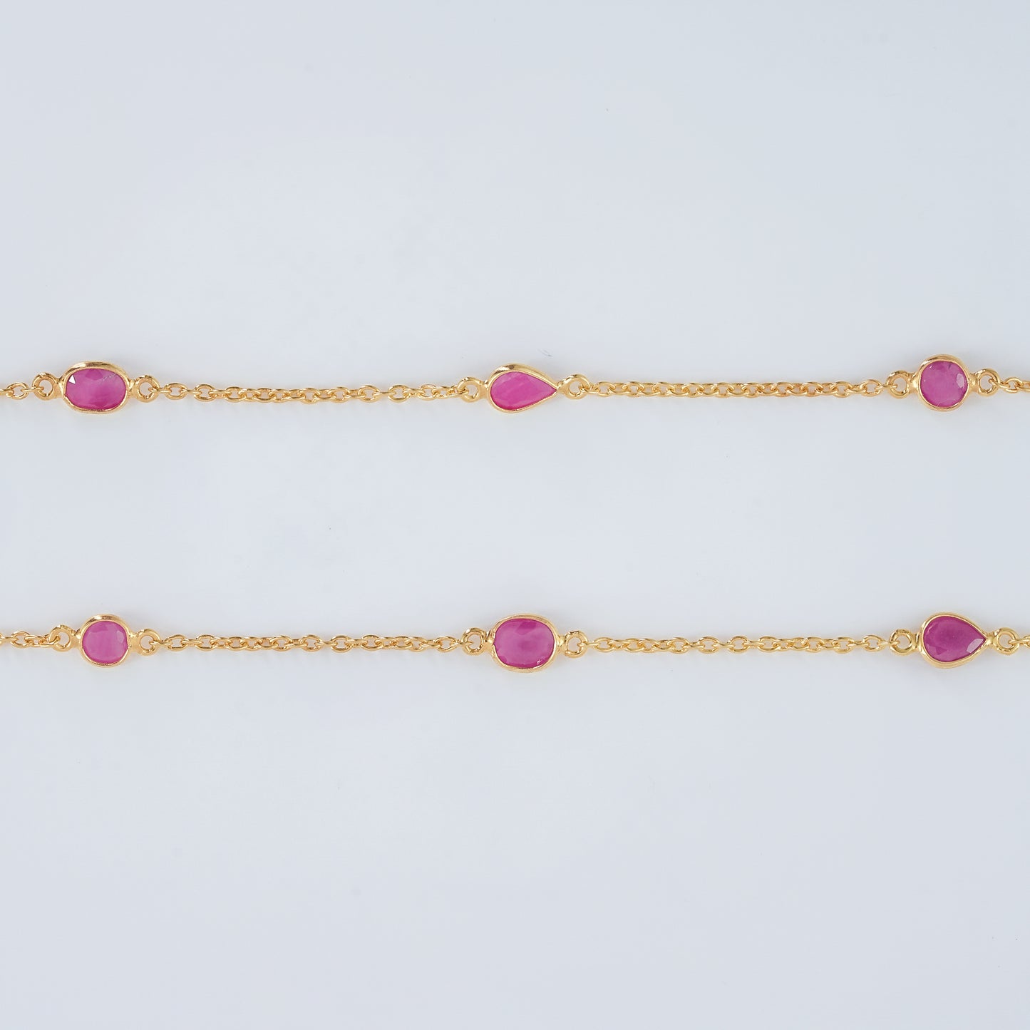 The Ruby Trilogy Chain - Three Cut Collection Slightly Purplish Red 18kt Gold Plated Sterling Silver
