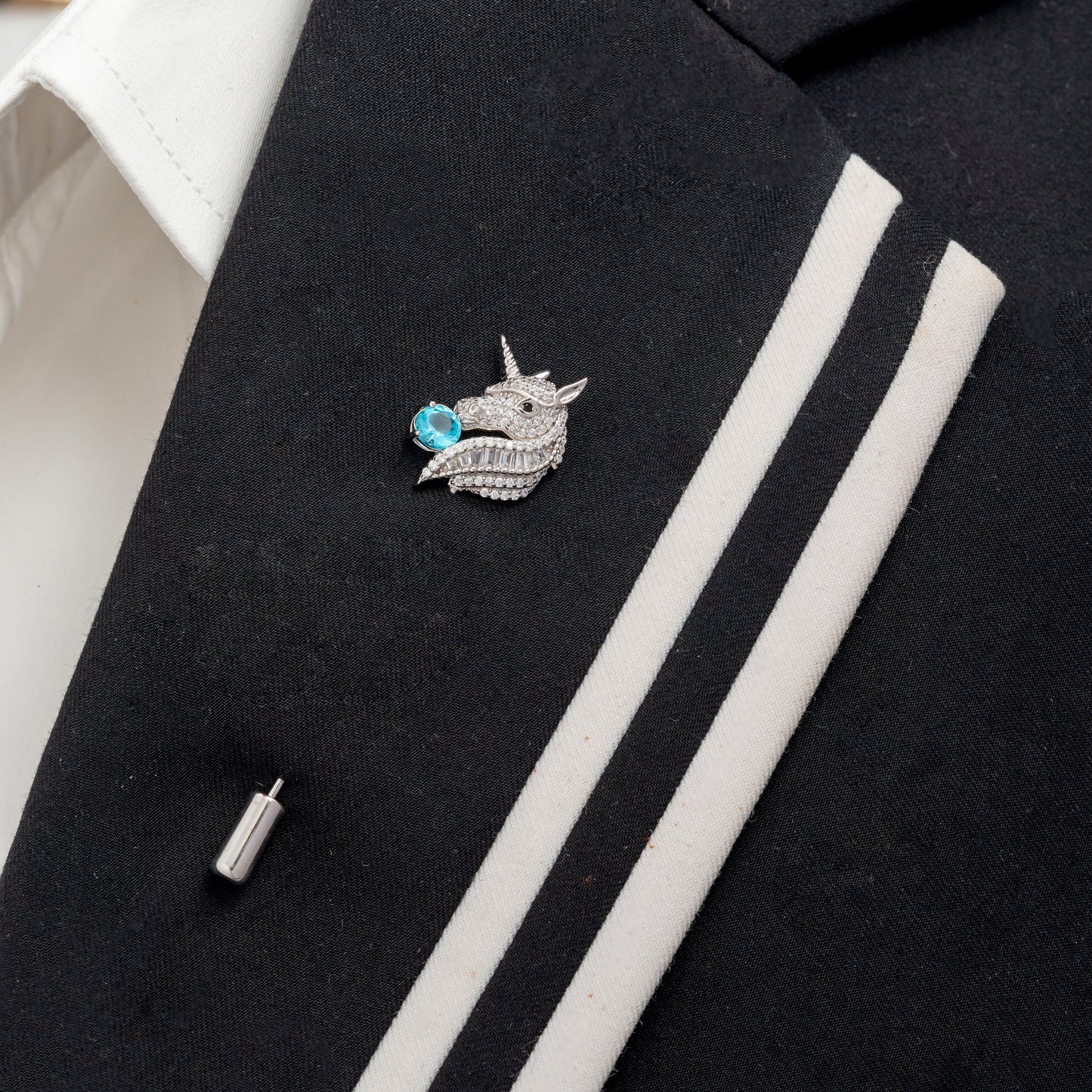 Unicorn Lapel Pin with Blue Stone