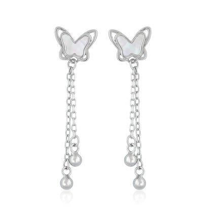 925 sterling silver long earrings butterfly drops 
