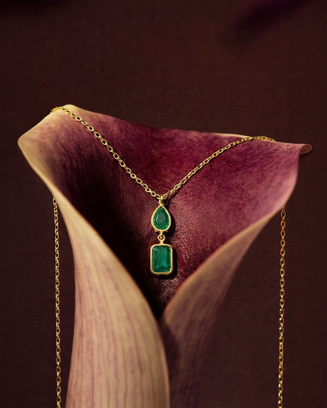 Dual Emerald Pendant Necklace in 18K Gold-Plated 925 Silver