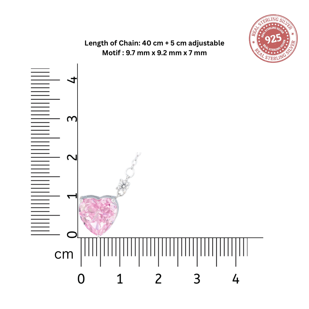 measurement chart for rose pink heart pendant