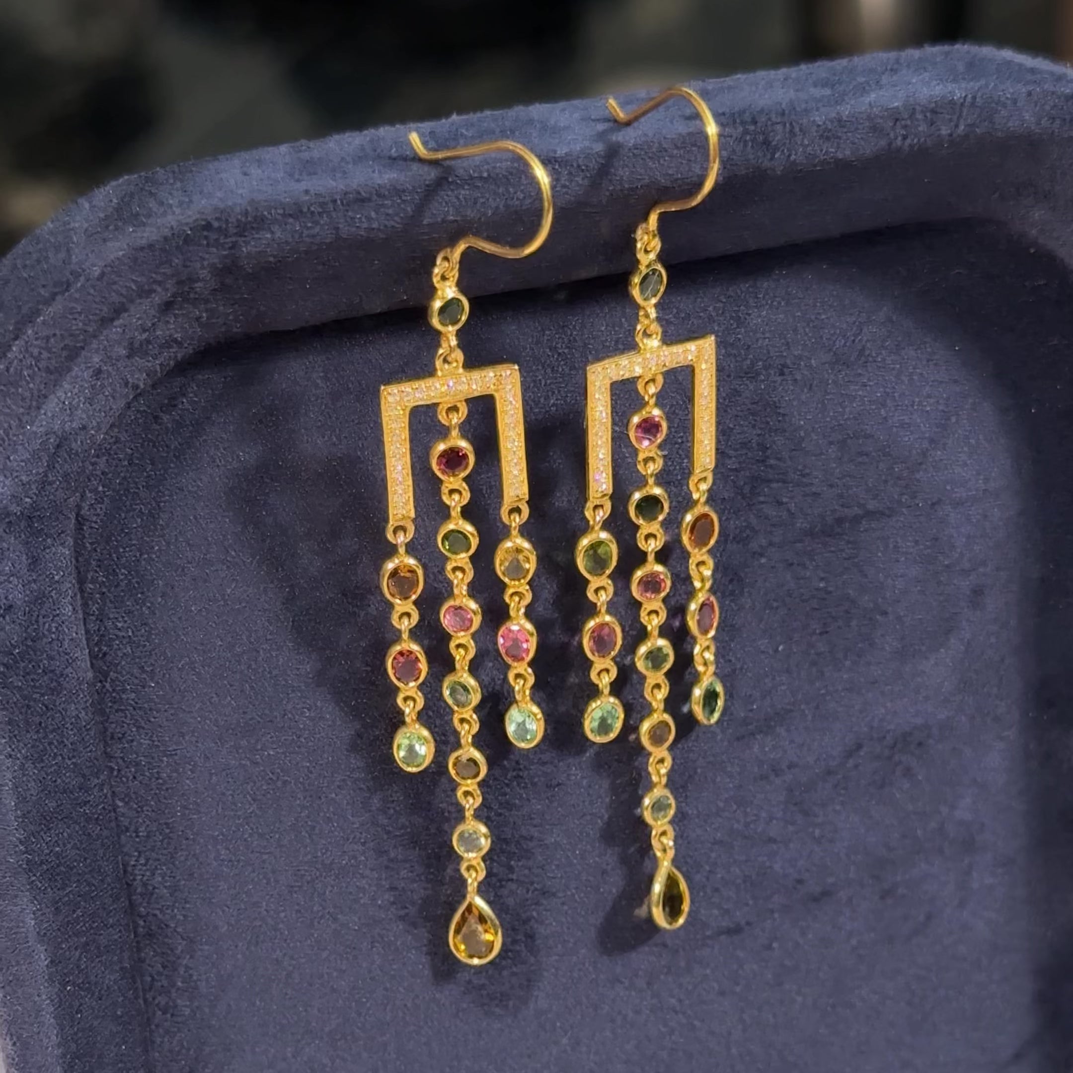 Gold plated multicolour tourmaline CZ earrings IHA Fine Jewellery online shop