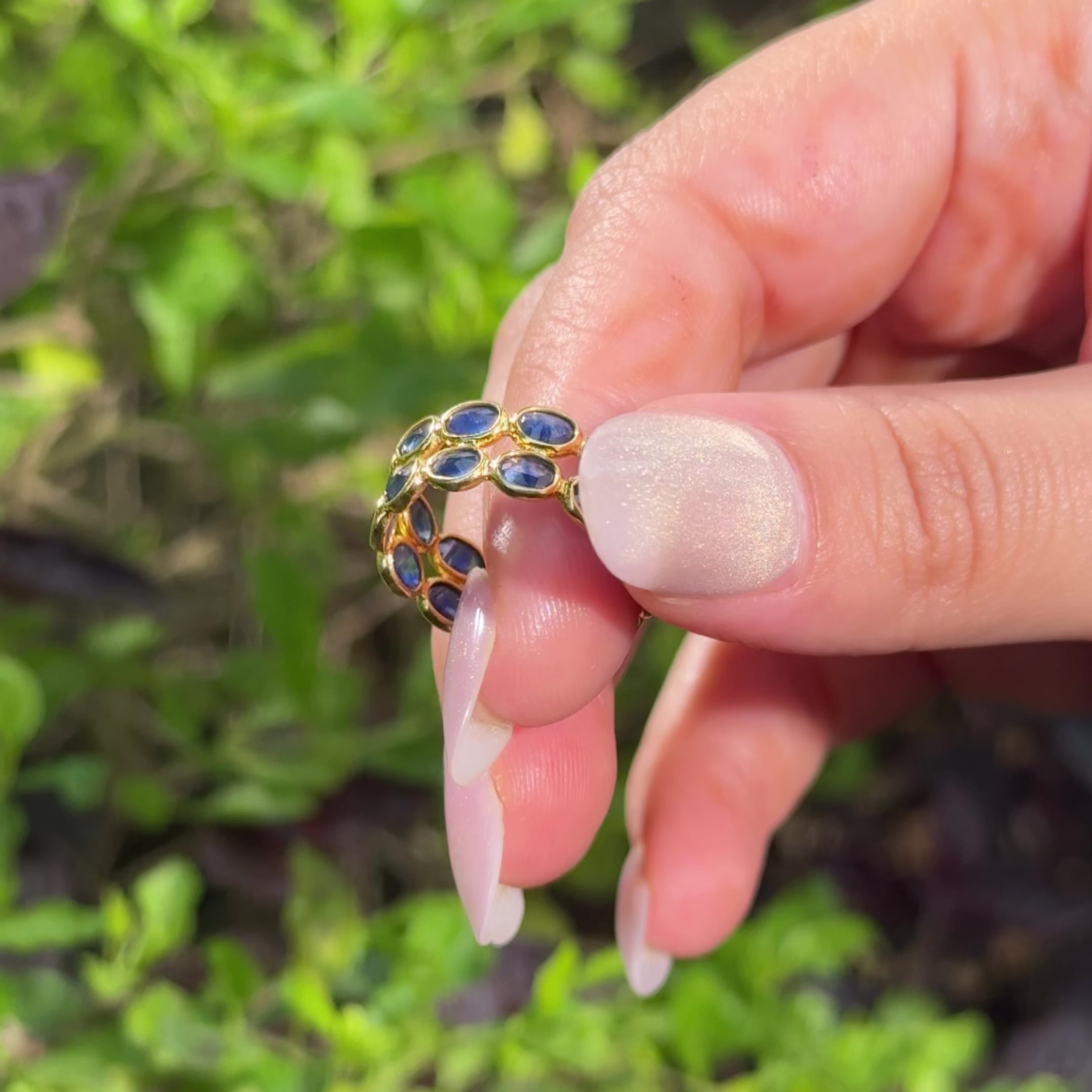 Double Layer Blue Sapphire Band Ring in 18K Gold-Plated 925 Silver