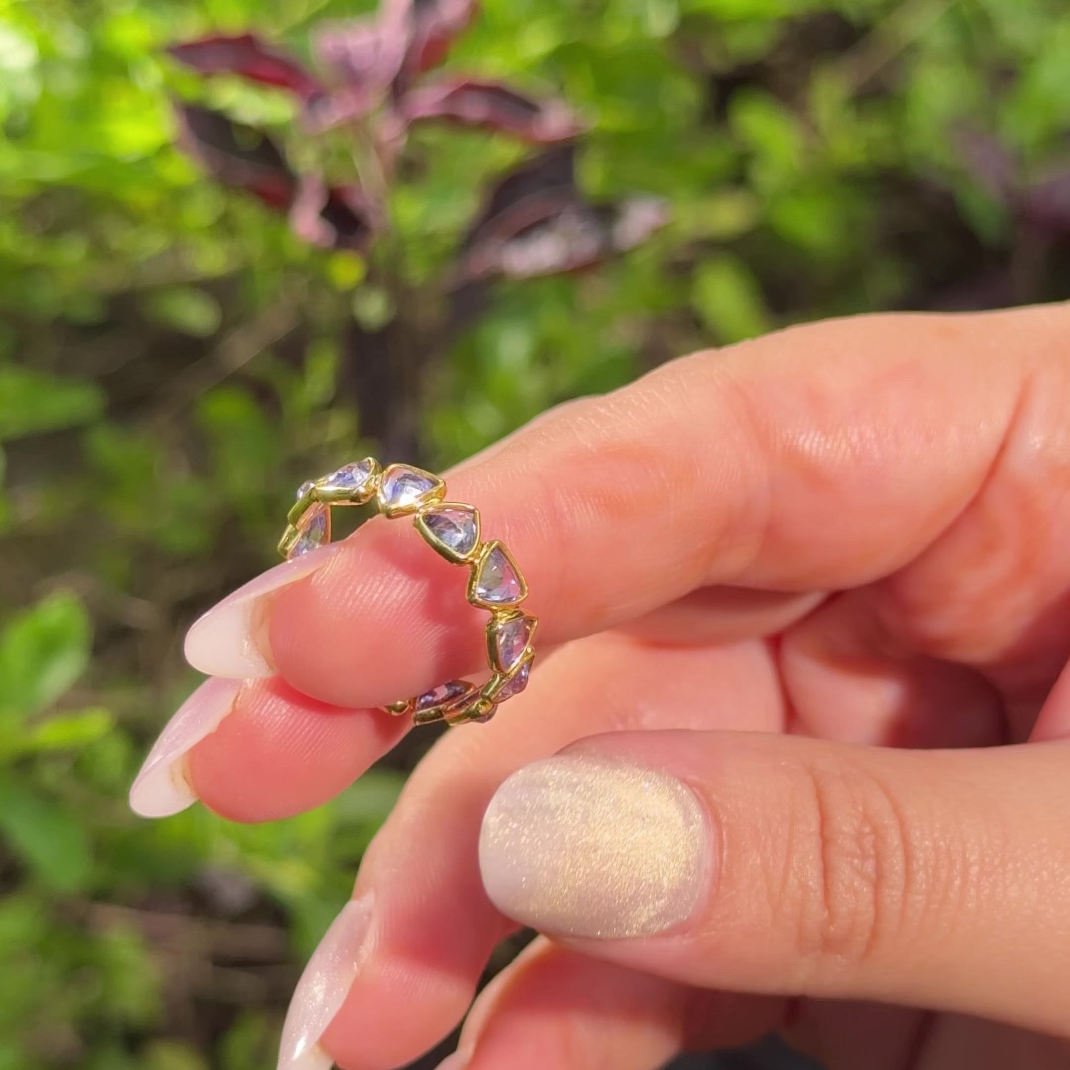 Trillion Tanzanite Band Ring in 18K Gold-Plated 925 Silver