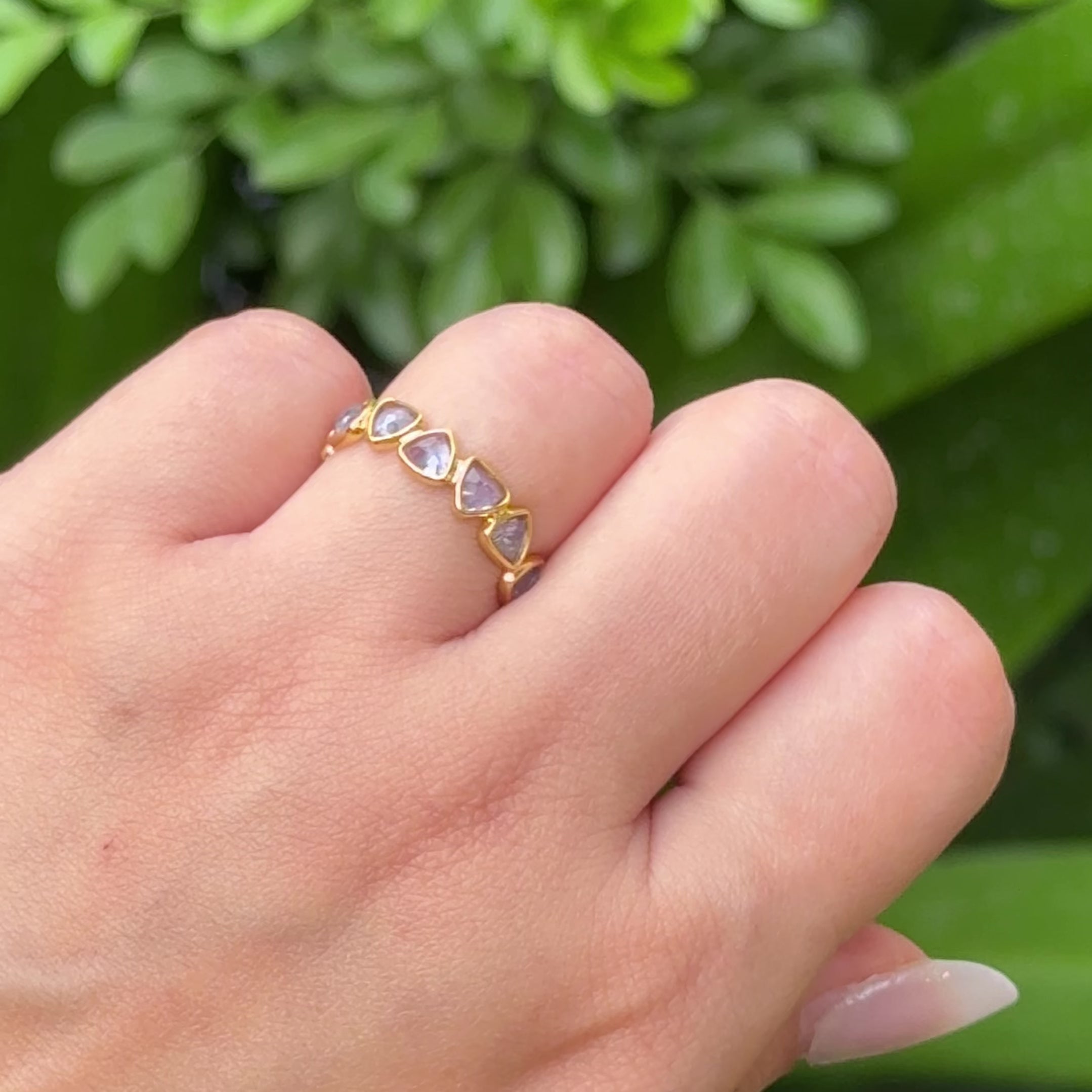 Trillion Tanzanite Band Ring in 18K Gold-Plated 925 Silver