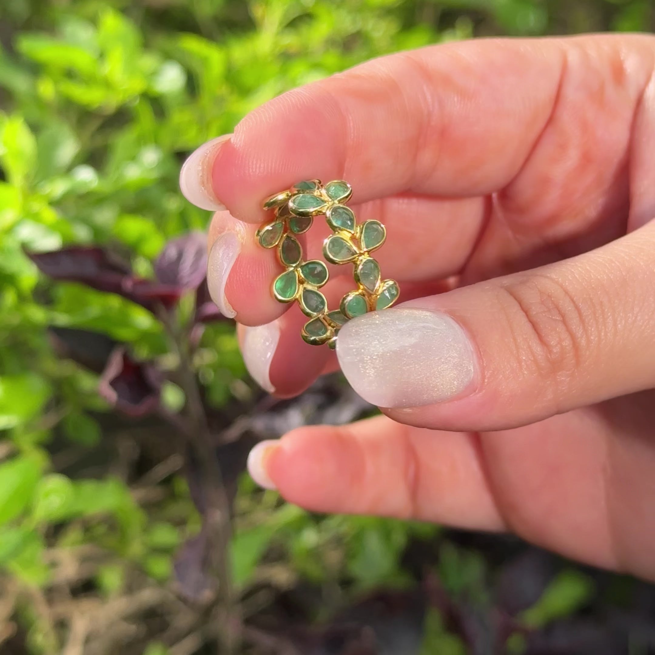 Pear Emerald Eternity Band Ring in 18K Gold-Plated 925 Silver