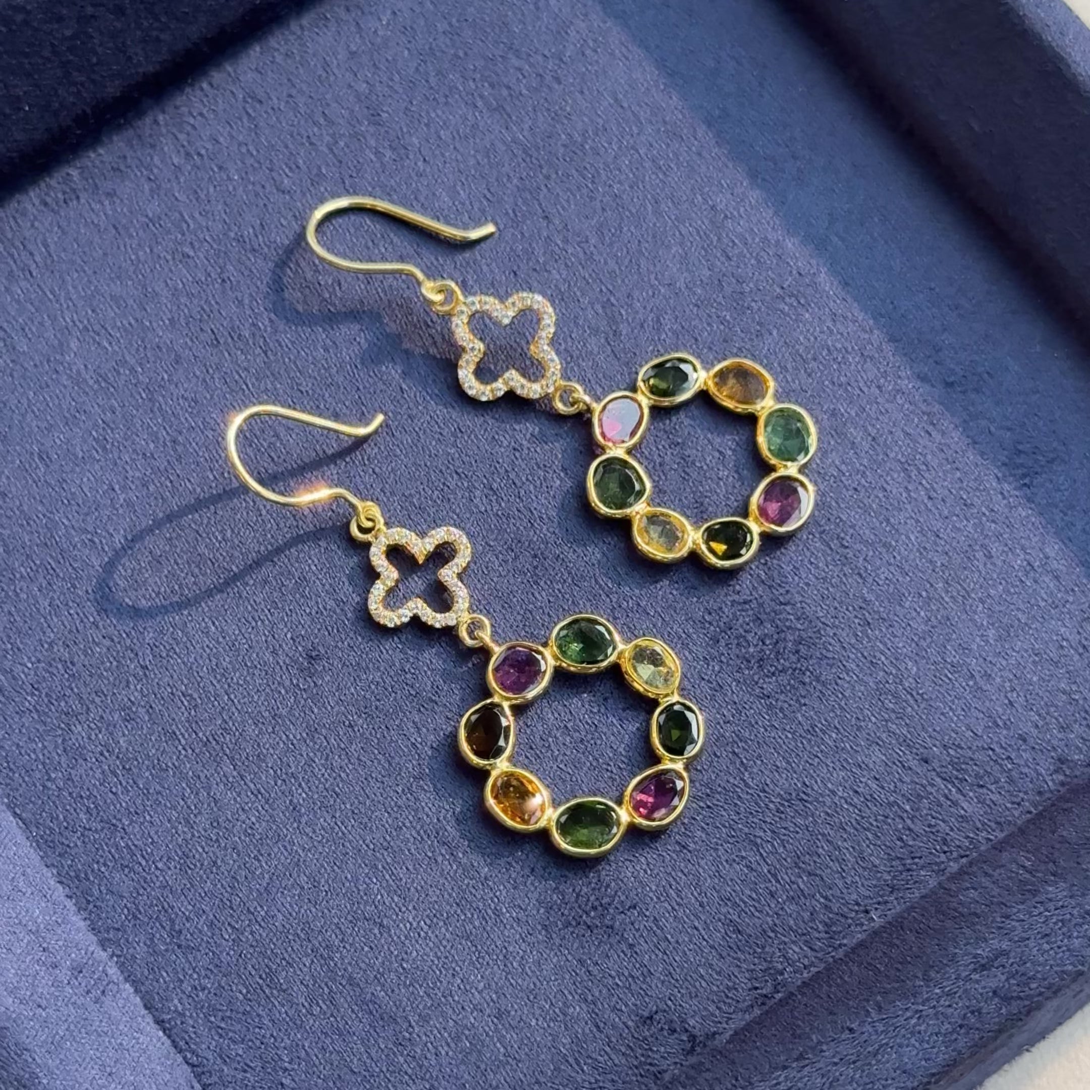 Multicolour tourmaline CZ clover earrings IHA Fine Jewellery collection shop