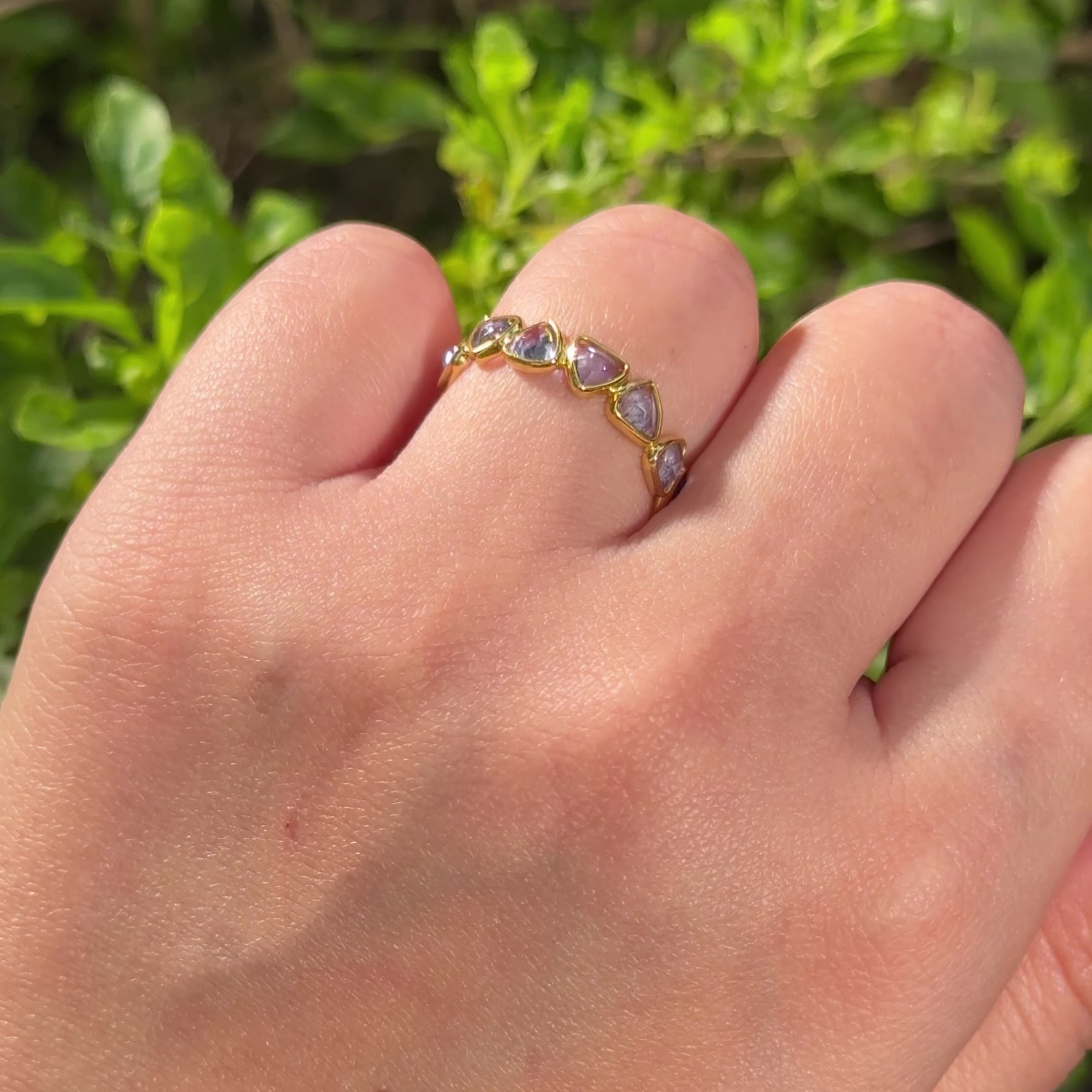 Trillion Tanzanite Band Ring in 18K Gold-Plated 925 Silver