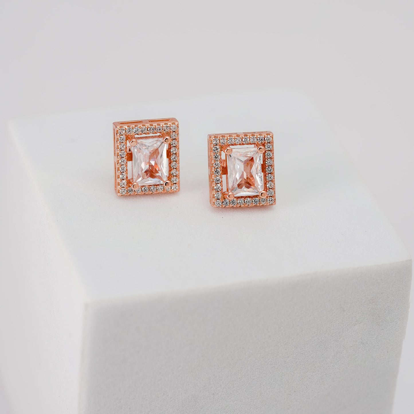 Rosegold Princess Cut Studs