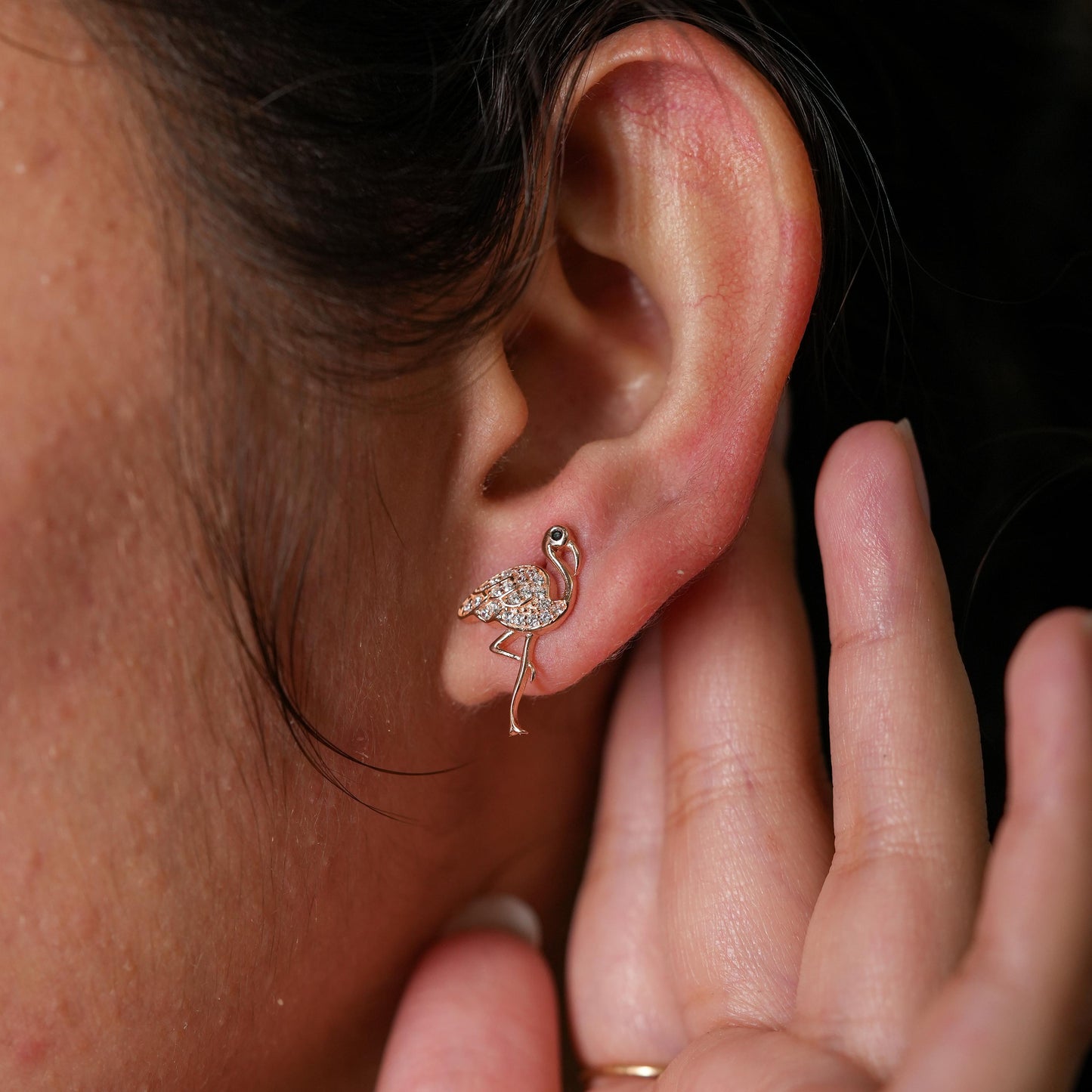 Rose Gold Swan Ear Studs