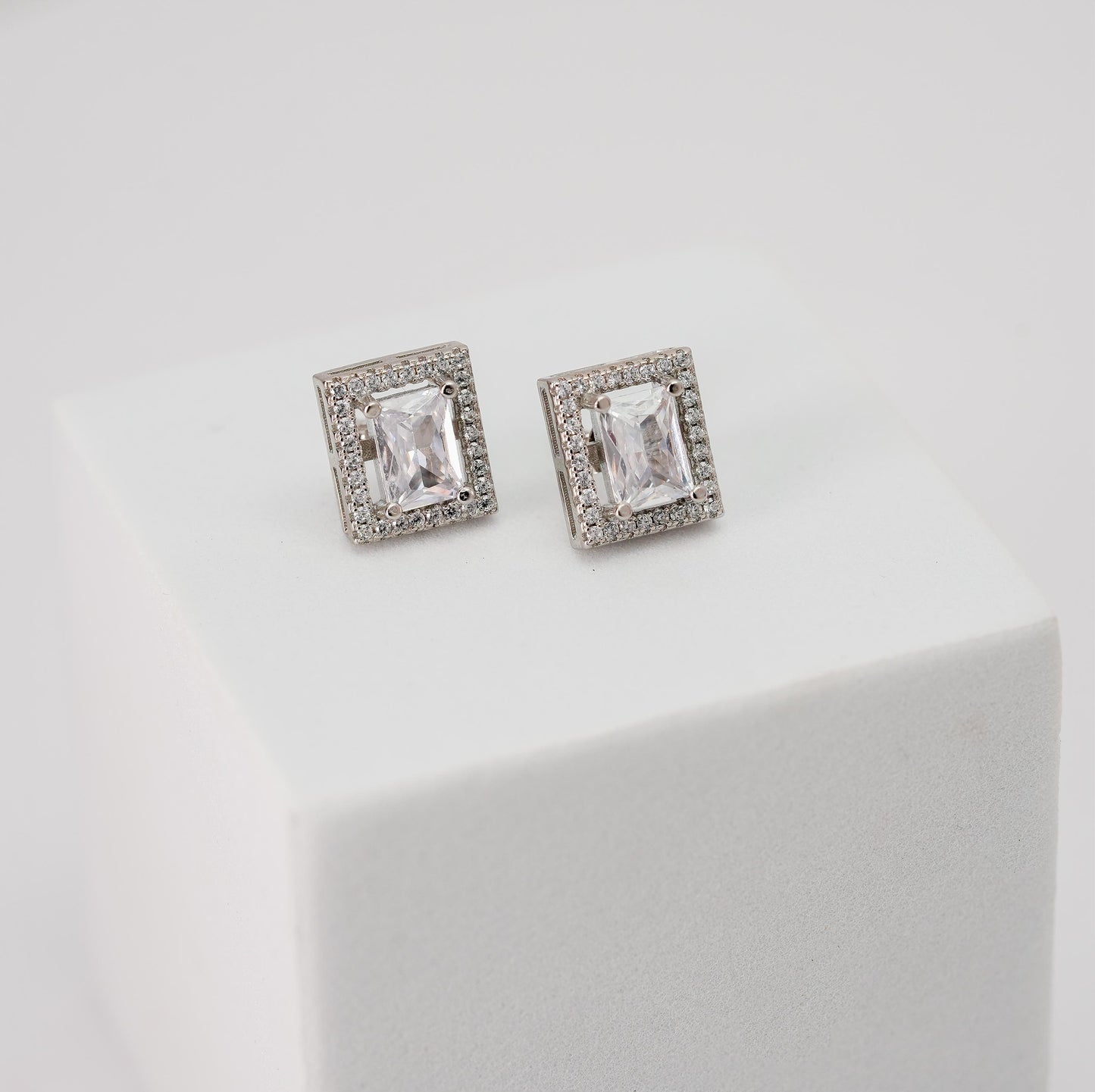 Silver Princess Cut Studs