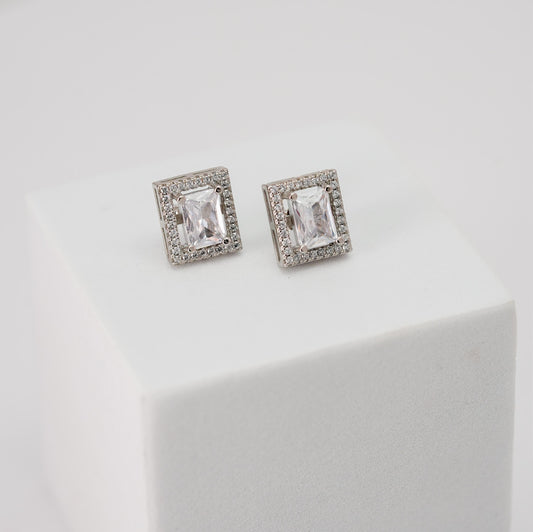 Silver Princess Cut Studs